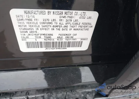 2015 Infiniti Q40 z USA, uszkodzony, nr VIN JN1CV6AP3FM503684